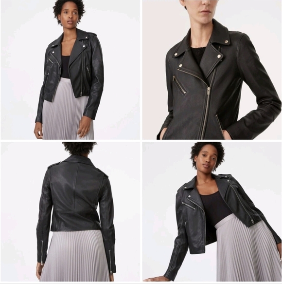 CLUB MONACO 100% Lamb Leather Jacket Gracella Biker Coat Black XS - Picture 3 of 16